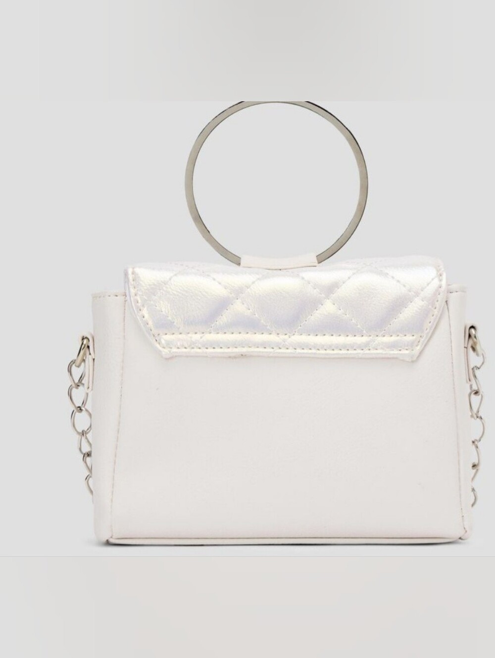 NWT OMG Accessories White Pearlescent Sequin Bow Bling Ring Handle Crossbod Bag - Picture 2 of 13